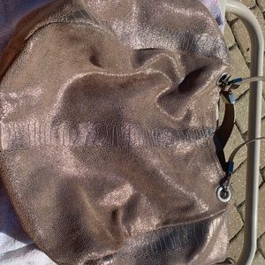 Rose gold or blush sparkly Prune leather purse